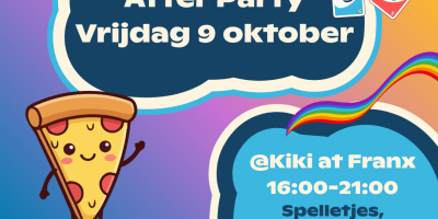 Een flyer met inhoudelijk informatie over het After Party Evenement